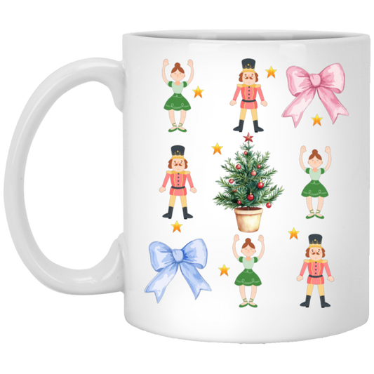 Nutcracker Xmas, Coquette Ribbon, Preppy Christmas White Mug