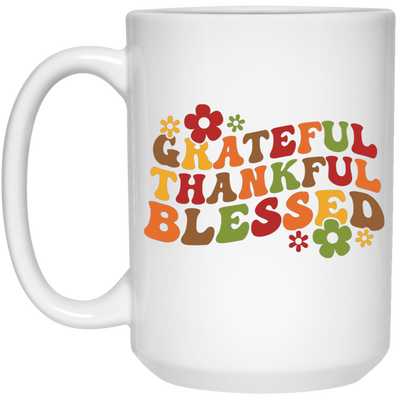 Grateful, Thankful, Blessed, Thanksgiving, Fall Season White Mug