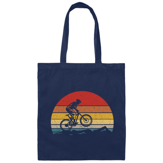 Vintage Biking, Cycling Biker Retro, Riding On Mountain Retro Canvas Tote Bag