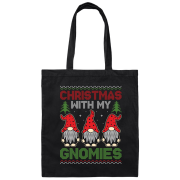Christmas With My Gnomies, Xmas Gnome, Santa Gnome Canvas Tote Bag