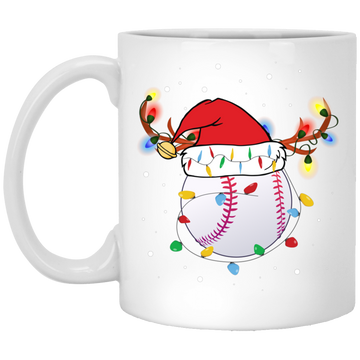 Baseball Christmas, Bright Light Line, Reindeer Xmas Horn, Merry Christmas, Trendy Christmas White Mug