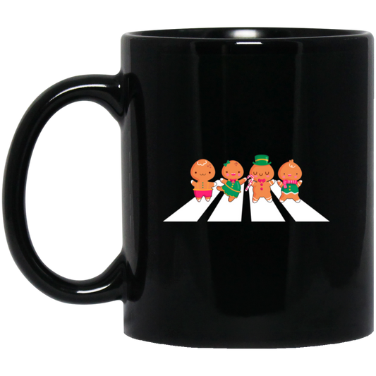 Gingerbread Walking, Love Christmas, Road Crossing Black Mug