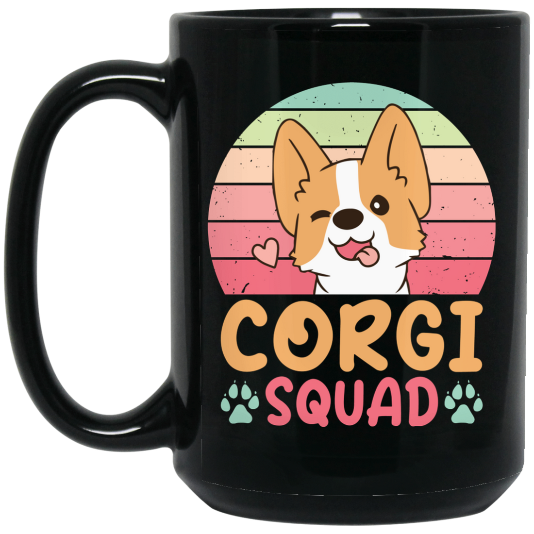 Corgi Squad, Retro Corgi, Groovy Corgi, Lovely Corgi Black Mug