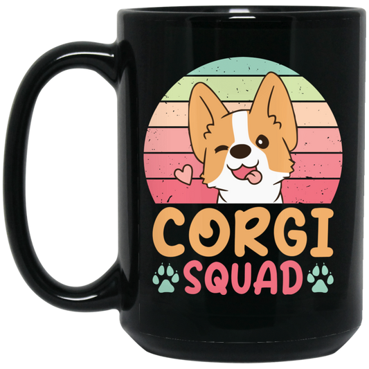 Corgi Squad, Retro Corgi, Groovy Corgi, Lovely Corgi Black Mug