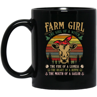 Farm Girl, Cute Cow Retro Gift, The Soul Of A Witch, Vintage Cow Black Mug