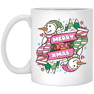 Merry Xmas, Trendy Snowman, Pinky Snowman, Pink Christmas, Merry Christmas, Trendy Christmas White Mug