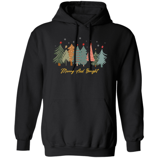 Merry And Bright, Christmas Tree, Merry Christmas Pullover Hoodie