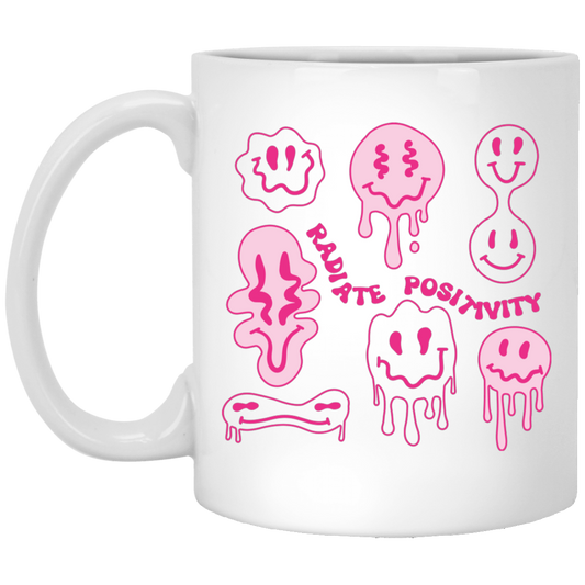 Radiate Positivity, Groovy Smile Face, Radiate Positivity Energy White Mug