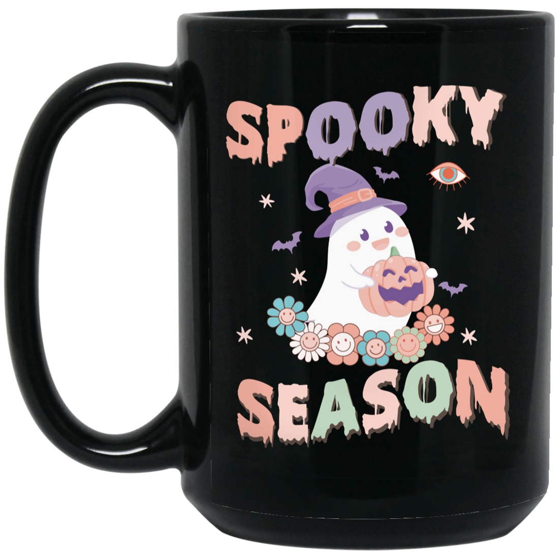 Spooky Season, Happy Halloween, Cute Boo Black Mug