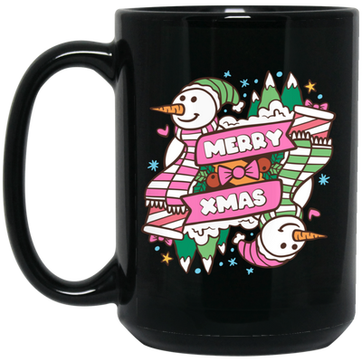 Merry Xmas, Trendy Snowman, Pinky Snowman, Pink Christmas, Merry Christmas, Trendy Christmas Black Mug