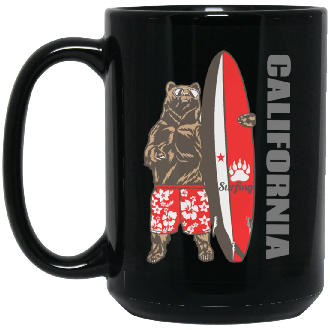 California Bear, Surfboard California, Love California, Surfboard Black Mug