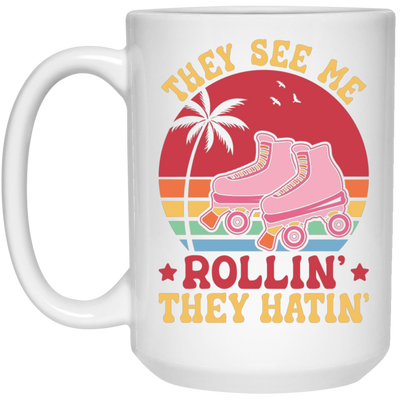 They See Me Rolling, They Hating, Retro Rollerblade White Mug