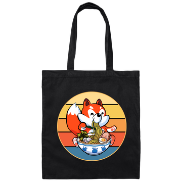 Retro Fox, Eating Ramen, Love Japanese, Noodles Japan Style Canvas Tote Bag