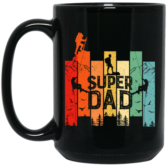 Retro Dad, Super Dad, Hiking Dad, Daddy Love Hiking Black Mug