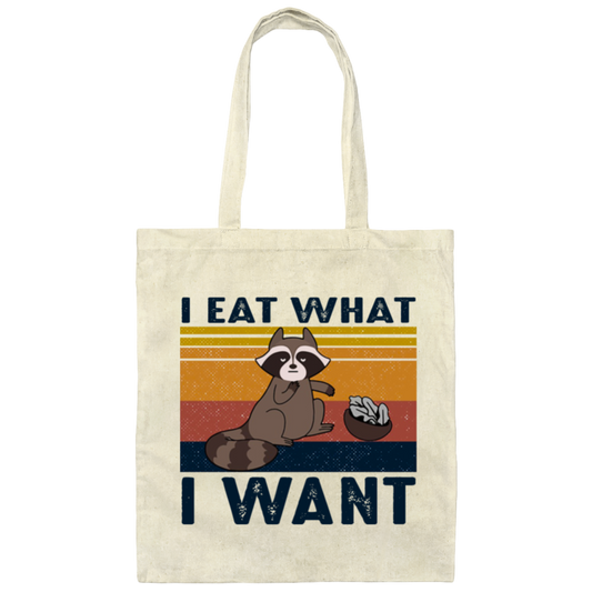 Retro Raccoon I Eat What I Want, Funny Raccoon Canvas Tote Bag