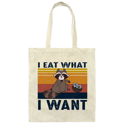 Retro Raccoon I Eat What I Want, Funny Raccoon Canvas Tote Bag