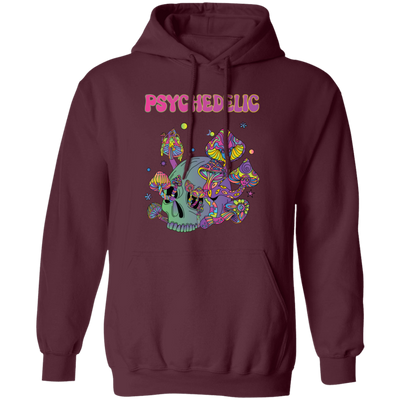 Psychedelic, Magic Mushroom, Mushroom And Skull Psycho Pullover Hoodie