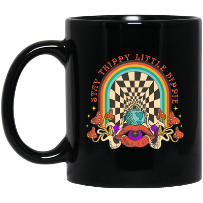 Stay Trippy Little Hippie, Groovy Hippie, Mushroom Black Mug