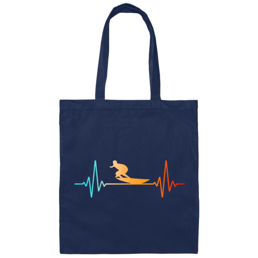 Heart Rate With Surfer Surf, Surfboard Heartbeat And The Water Canvas Tote Bag