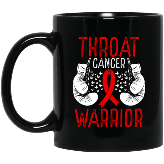 Colon Cancer Gift, Warrior Awareness, Ribbon And Gloves, Throat Cancer Black Mug