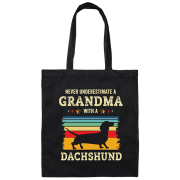 Retro Never Underestimate Grandma With A Dachshund Gift Canvas Tote Bag