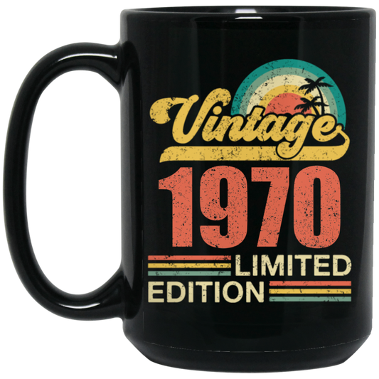 Hawaii 1970 Gift, Vintage 1970 Limited Gift, Retro 1970, Tropical Style Black Mug