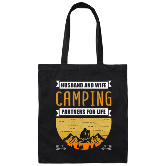 Husband And Wife Camping Partners For Life Funny Happy Camp Camping Canvas Tote Bag