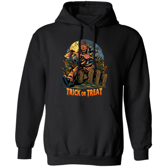 Trick Or Treat, Man Hold Axe, Halloween Night Pullover Hoodie