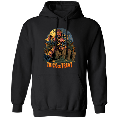 Trick Or Treat, Man Hold Axe, Halloween Night Pullover Hoodie