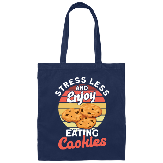 Retro Cookie, Stress Less And Enjoy Cookie, Eating Cookies Canvas Tote Bag
