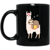 Sloth Laying On Llama, Sloth Sleeping, Cute Llama Black Mug