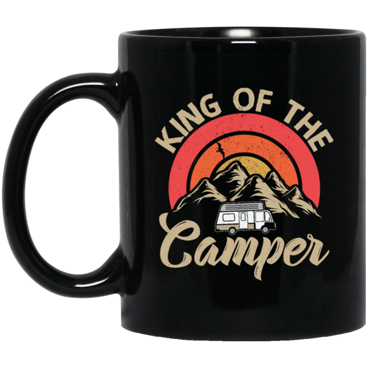 Like To Camp, King Of The Camper, Campsite Holiday Best Gift Black Mug