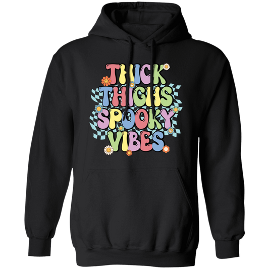 Thick Thighs Spooky Vibes, Spooky Boo, Groovy Boo Pullover Hoodie