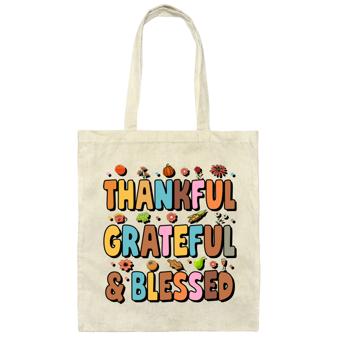 Groovy Thankful, Groovy Grateful, Blessed, Thanksgiving Canvas Tote Bag