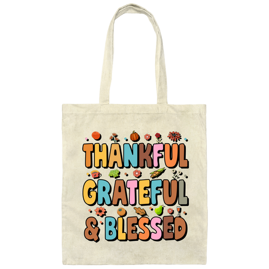 Groovy Thankful, Groovy Grateful, Blessed, Thanksgiving Canvas Tote Bag