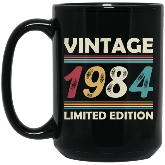 Vintage Birthday, 1984 Birthday, Retro 1984, Retro Birthday Black Mug
