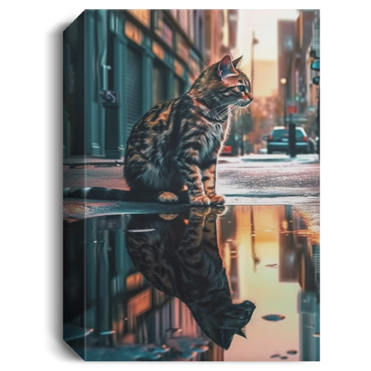 Sad Cat, A Cat Sit On Street Alone, After Rain, Cat With Wet Street Canvas