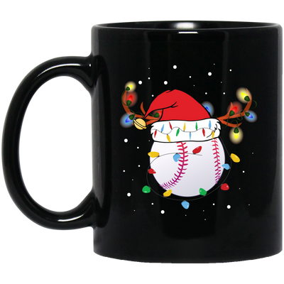 Baseball Christmas, Bright Light Line, Reindeer Xmas Horn, Merry Christmas, Trendy Christmas Black Mug