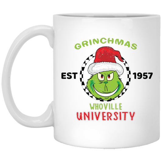 Grinchmas Whoville University, Est 1957, Grinch Xmas, Merry Christmas, Trendy Christmas White Mug