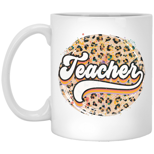 Teacher, Leopard Teacher, Baseball, Leopard Baseball White Mug