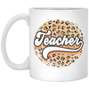 Teacher, Leopard Teacher, Baseball, Leopard Baseball White Mug