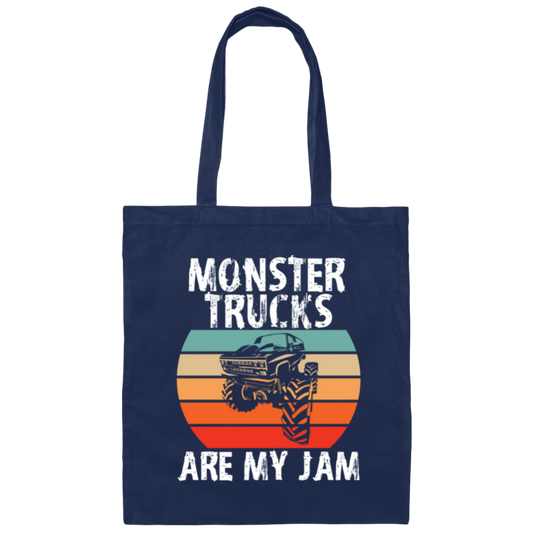 Monster Trucks Are My Jam, Truck Lover, Best Truck, Retro Truck Gift Canvas Tote Bag