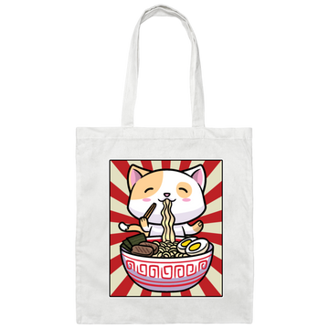 Kawaii Cat Love Ramen Japanese Noodle Lover Cartoon Cat Canvas Tote Bag