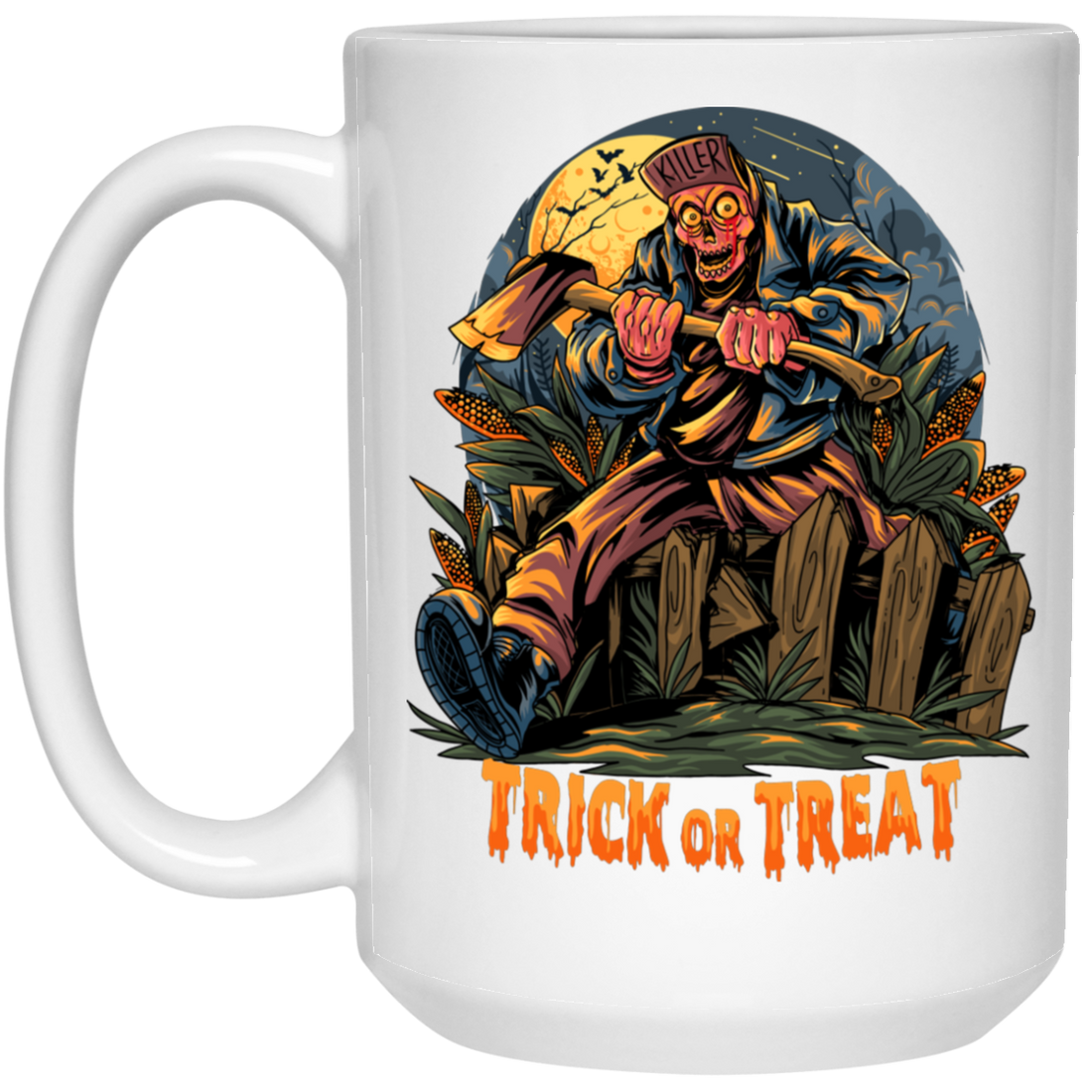 Trick Or Treat, Man Hold Axe, Halloween Night White Mug