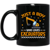 Just A Boy Who Loves Excavators, Excavator Driver Black Mug