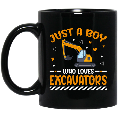 Just A Boy Who Loves Excavators, Excavator Driver Black Mug