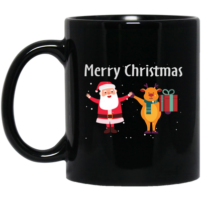 Merry Christmas, Funny Santa, Funny Reindeer, Winter Season Black Mug