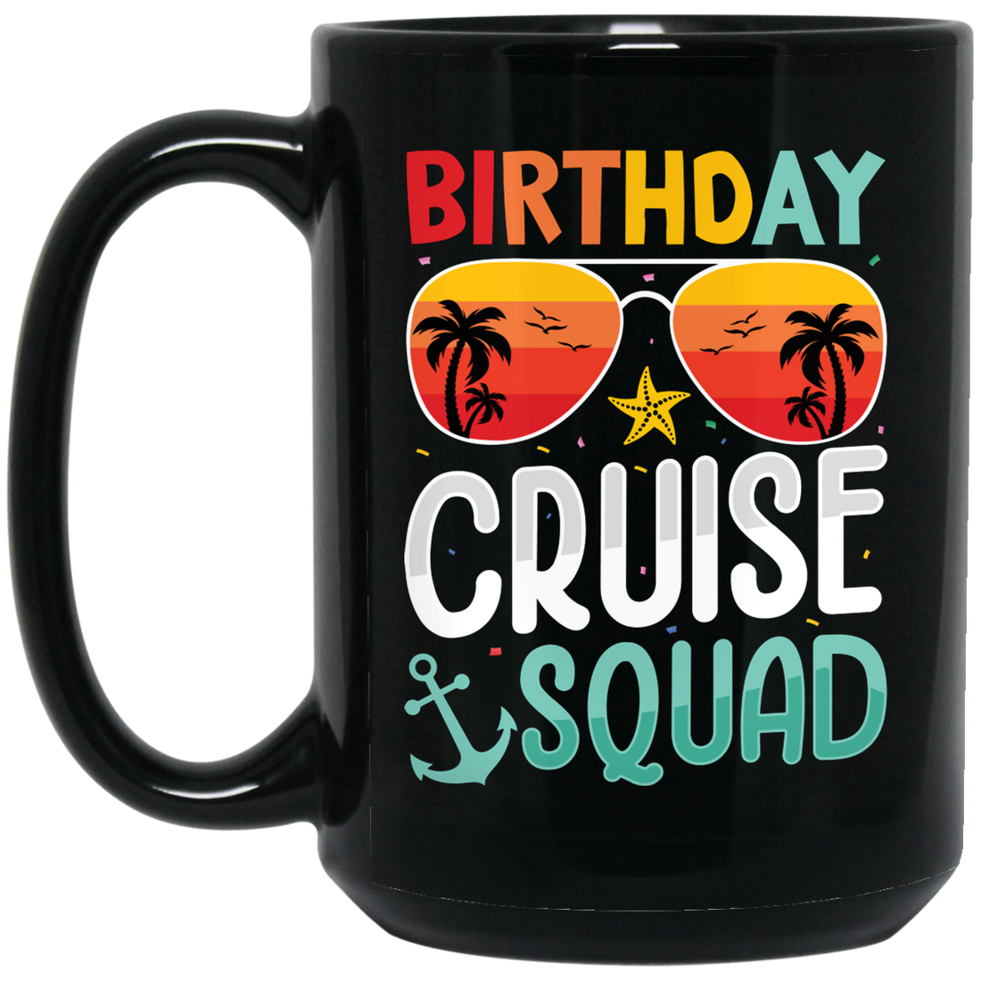 Birthday Cruise Squad, Retro Beach, Retro Birthday Black Mug