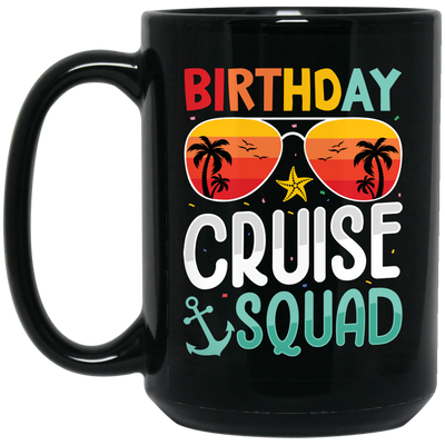 Birthday Cruise Squad, Retro Beach, Retro Birthday Black Mug