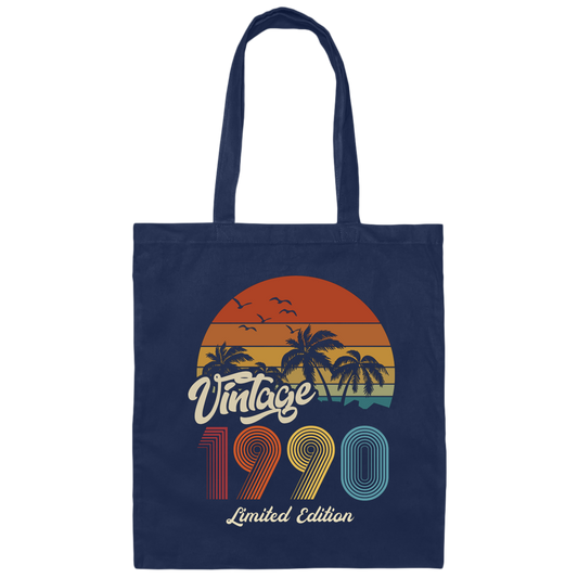 Vintage 1990, 1990 Birthday, 1990 Limited Edition, 1990 Retro Canvas Tote Bag